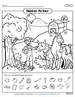 Hidden Picture: Farm Hidden Pictures Worksheet