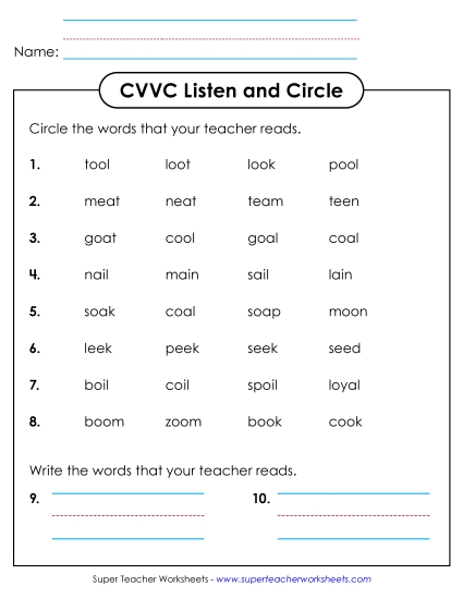 New CVVC Listen and Circle Worksheet New CVVC Listen and Circle Worksheet