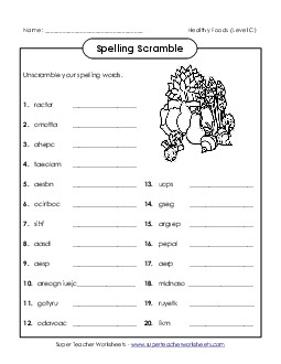 Unscramble (C-Healthy Foods)  Spelling C Worksheet