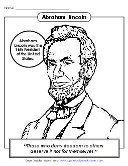 Lincoln Coloring Page Presidents Worksheet