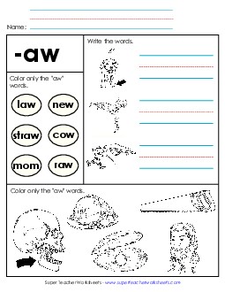 Worksheet 2 (-aw Words) Word Families Worksheet