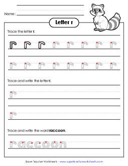 Lowercase r (Outlined Letters) Printing Handwriting Worksheet