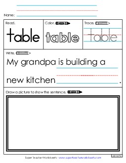 Worksheet 3: Table Sight Words Individual Worksheet