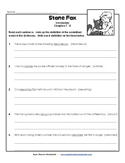 Vocabulary for Chapters 7-8 Books Worksheet