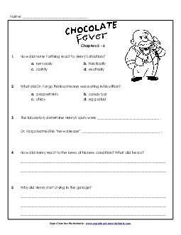 Questions for Chapters 5-6 Book Chocolate Fever Worksheet