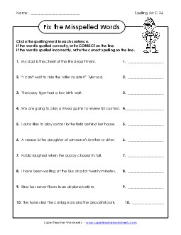 Fix the Mistakes (C-26) Spelling C Worksheet