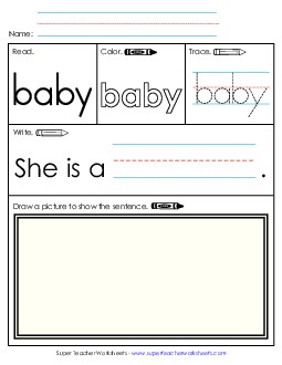 Worksheet 3: Baby Free Sight Words Individual Worksheet