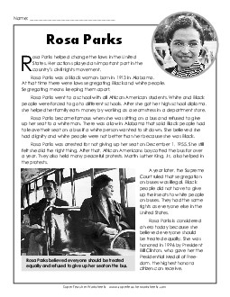 Rosa Parks Reading Comprehension Worksheet