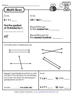 Math Buzz: Week 25 Worksheets 121 through 125 Daily Math Review Worksheet