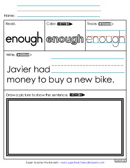 Worksheet 3: Enough Sight Words Individual Worksheet