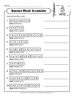 Word Scramble States Individual Worksheet