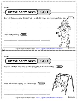 Fix the Sentences B-131 through B-135 Worksheet