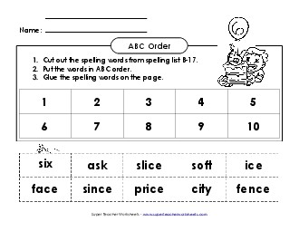 ABC Order: Cut and Glue (B-17)  Spelling B Worksheet