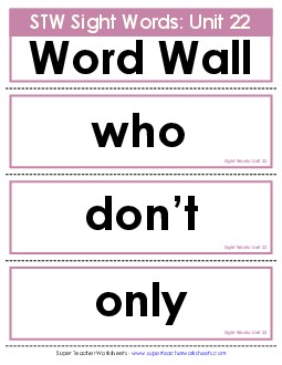 Pocket Chart or  Word Wall (Unit 22) Sight Words Worksheet