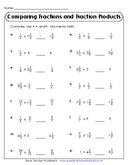 Comparing Fractions and Fraction Product (Scaling) Worksheet