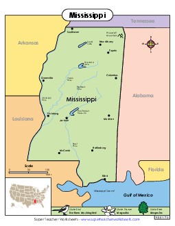 Map of Mississippi State Maps Worksheet