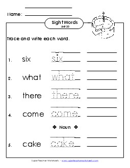 Read, Trace, Write (Unit 20) Sight Words Worksheet