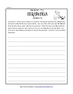 Writing Prompt for Chapters 7 and 8 Book Bridge To Terabithia Worksheet