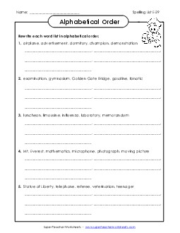 ABC Order Groups (E-29)  Spelling E Worksheet