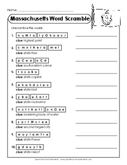 Word Scramble States Individual Worksheet