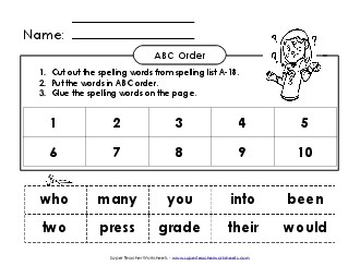 ABC Order: Cut and Glue (A-18) Spelling A Worksheet