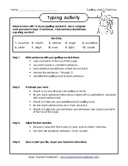 Typing Sentences (C-Christmas)  Spelling C Worksheet