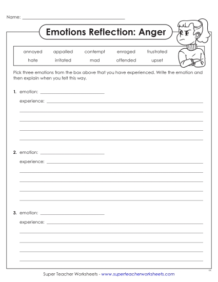 New Emotions Reflection: Anger Worksheet