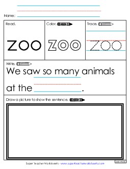 Worksheet 3: Zoo Sight Words Individual Worksheet