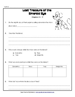 Questions for Chapters 13-17 Book Geronimo Stilton Worksheet