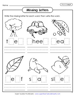 Missing Letters (Long E) Phonics Long Short E Worksheet