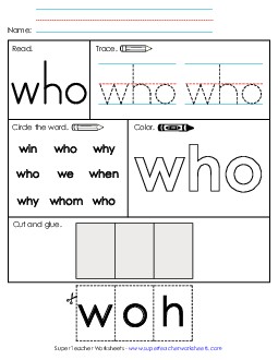 Worksheet 2: Who Sight Words Individual Worksheet