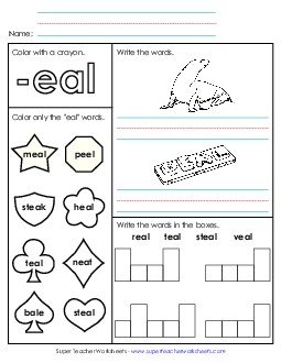 Worksheet 1 (-eal Words) Word Families Worksheet