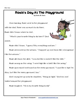 Rosie Goes to the Playground Reading Comprehension Worksheet