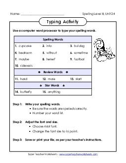 Typing Activity (B-24)  Spelling B Worksheet