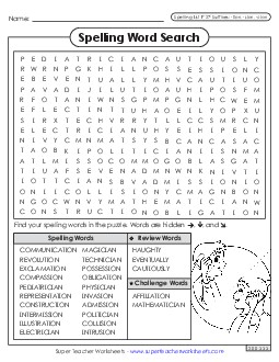 Word Search (F-27)  Spelling F Worksheet