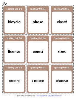 Flashcards (E-6) Spelling E Worksheet