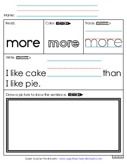 Worksheet 3: More Sight Words Individual Worksheet