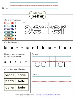 Worksheet 4: Better Sight Words Individual Worksheet