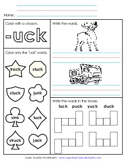 Worksheet 1 (-uck Words) Word Families Worksheet