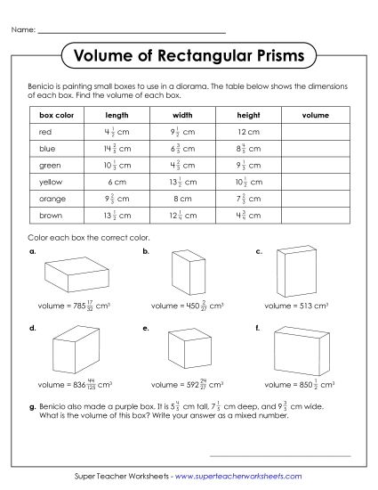 aRectangular Prism Volume Table (Fractions)