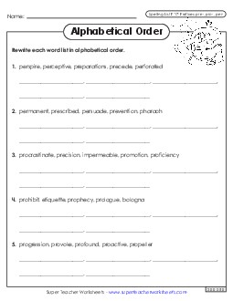 Alphabetical Order Worksheet (F-17) Spelling F Worksheet