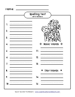 Spelling Test (B-Number Words)  Spelling B Worksheet