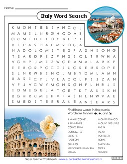 Italy Word Search Wordsearch Worksheet