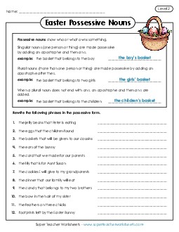 Easter Possessive Nouns (Level 2) Worksheet