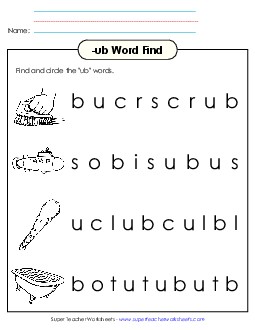 Circle the Words (-ub) Word Families Worksheet