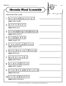 Word Scramble States Individual Worksheet