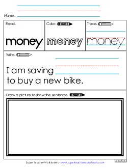 Worksheet 3: Money Sight Words Individual Worksheet