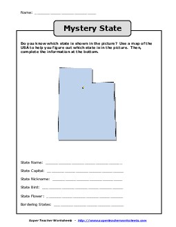 Mystery State: Utah States Worksheet