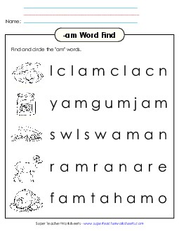 Circle the Words (-am) Word Families Worksheet