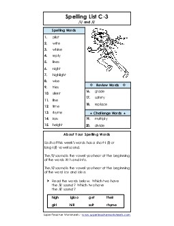 Word List C-3 Spelling C Worksheet